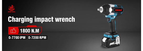 Planet Gates ONEVAN 1800N.M Torque Brushless Electric Impact Wrench 1/2 inch Screwdriver Cordless Wrench Power Tools For Makita 18V Battery