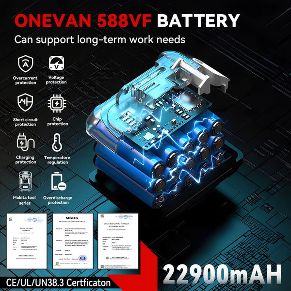 Planet Gates ONEVAN 1800N.M Torque Brushless Electric Impact Wrench Cordless Screwdrive Power Tool Lithium-Ion Battery For Makita 18V Battery