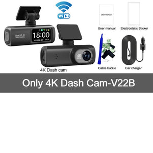 Planet Gates Only 4K DVR-V22B / 64G UHD 4K Dash Cam Dual Lens Driving Recorder Car DVR 1080P Rear Lens Camera Built-In WiFi GPS 24-Hour Parking Monitoring Black Box