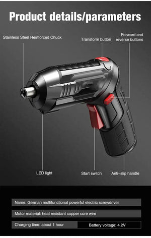 Planet Gates Only Electric Drill 4.2V Electric Drill Cordless Power Tools Set Household Maintenance Repair 1800mAh Lithium Battery Mini Household Screwdriver