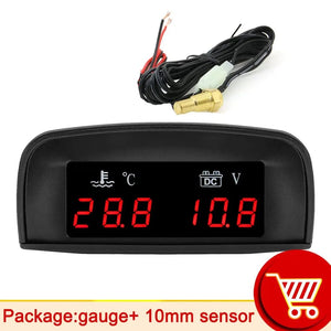 Planet Gates only gauge / CHINA HD Automobile 2-in-1 LCD Instrument Horizontal Celsius Water Temperature Gauge Voltmeter Red Light Digital Instrument DC 12V~24V