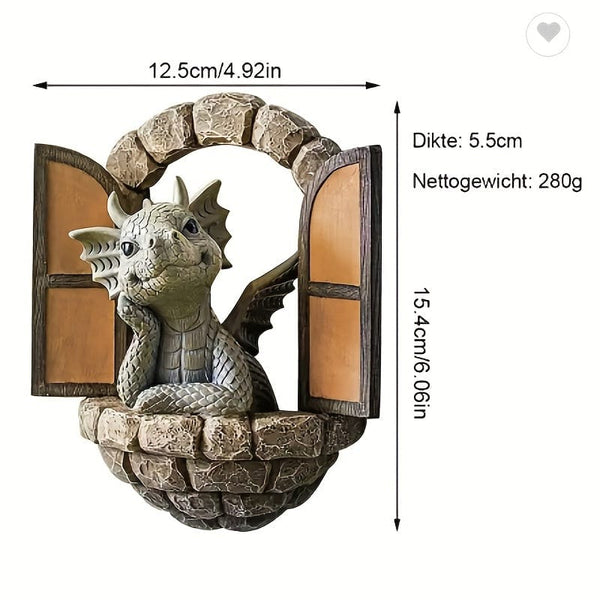 Planet Gates Open Door Dragon 1pc Resin Dragon Sculpture, Window Front Dragon Statue, Fairy Garden Decoration, Wall Hanging For Outdoor Indoor Garden Yard Porch Balcony Patio Decor