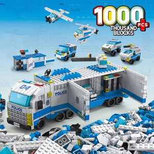 Planet Gates opp bag 1000pcs 6in1 City Police Car Fire Engineering Engine Mini Loader Truck Classic Model Building Blocks Sets Bricks Toy Christmas Gift