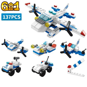 Planet Gates opp bag 137pcs 6in1 City Police Car Fire Engineering Engine Mini Loader Truck Classic Model Building Blocks Sets Bricks Toy Christmas Gift