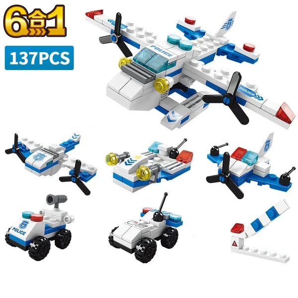 Planet Gates opp bag 137pcs 6in1 City Police Car Fire Engineering Engine Mini Loader Truck Classic Model Building Blocks Sets Bricks Toy Christmas Gift
