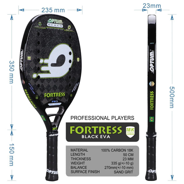 Planet Gates OPTUM FORTRESS 18K Carbon Fiber Rough Surface 14 Holes Beach Tennis Racket With Cover Bag