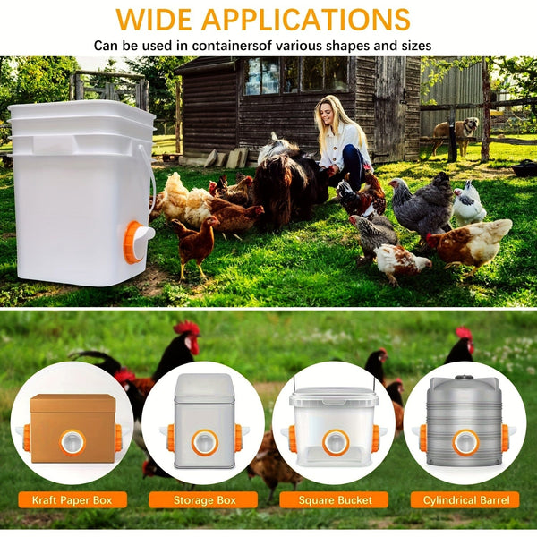Planet Gates Orange 1 Set Plastic Chicken Feeder No Waste 4 Ports Automatic Poultry Feeder With Stopper & 1 Hole Saw, Weatherproof Reusable Gravity Chicken Feeder Kits For Buckets, Barrels, Bins, Troughs, Pheasant Feeder
