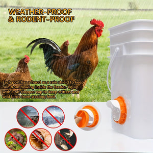 Planet Gates Orange 1 Set Plastic Chicken Feeder No Waste 4 Ports Automatic Poultry Feeder With Stopper & 1 Hole Saw, Weatherproof Reusable Gravity Chicken Feeder Kits For Buckets, Barrels, Bins, Troughs, Pheasant Feeder
