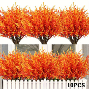 Planet Gates Orange 10 Bundles Artificial Lavender Flowers Outdoor UV Resistant Fake Flowers No Fade Faux Plastic Plants Garden Porch Window Box Decorating Indoor Outside Hanging Planter Home Kitchen Office Wedding Garden Decor
