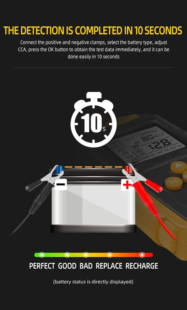 Planet Gates Orange 12V/24V Automotive Battery Tester Digital Display Parameters Automotive Battery Internal Resistance Tester 1 PC