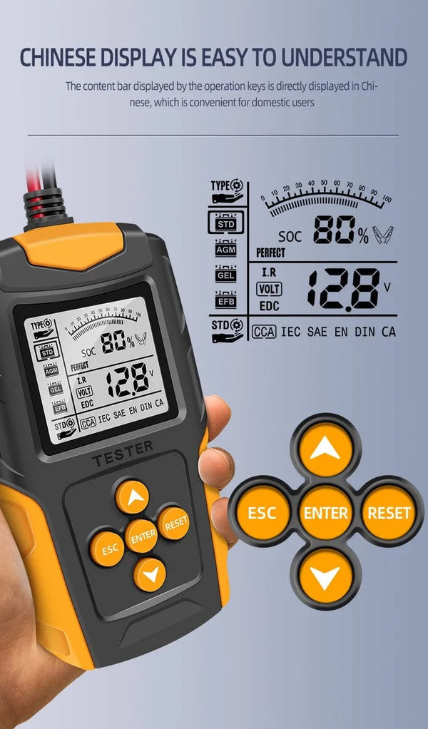 Planet Gates Orange 12V/24V Automotive Battery Tester Digital Display Parameters Automotive Battery Internal Resistance Tester 1 PC