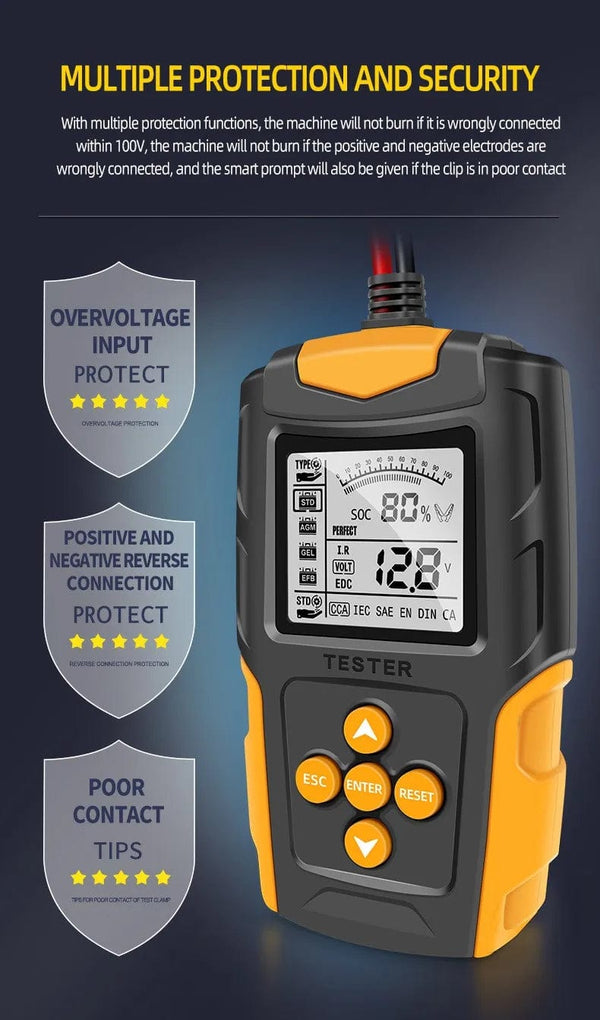 Planet Gates Orange 12V/24V Automotive Battery Tester Digital Display Parameters Automotive Battery Internal Resistance Tester 1 PC