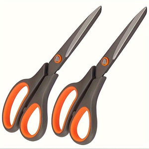 Planet Gates Orange 2 Packs 20.32cm Titanium Non-Stick Scissors, All-Purpose Professional Stainless Steel Shears Comfort Soft Grip, Straight Office Craft Scissors For DIY School Home