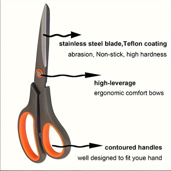 Planet Gates Orange 2 Packs 20.32cm Titanium Non-Stick Scissors, All-Purpose Professional Stainless Steel Shears Comfort Soft Grip, Straight Office Craft Scissors For DIY School Home