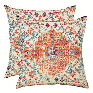 Planet Gates Orange 2pcs Boho Blue Throw Pillow Cover, Bohemia Ethnic Style Carpet Pattern Cushion Case For Sofa Couch, Home Decor, 45.72x45.72 Cm