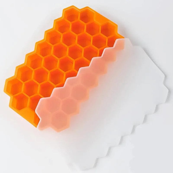 Planet Gates Orange 37 Cavity Honeycomb Ice Cube Trays Reusable Silicone Ice Cube Mold BPA Free Ice Maker with Removable Lids