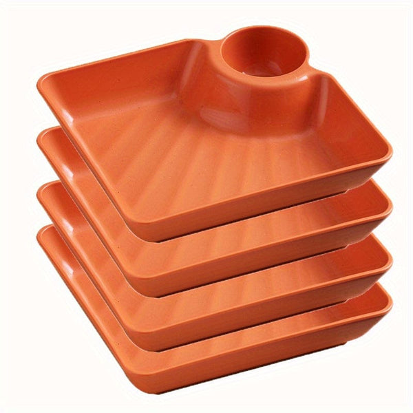 Planet Gates Orange 4PCS 4pcs Unbreakable Serving Platter Set, Potato Chip Plate, Sturdy Snack Plate, Sushi Plate, 18.54cm X 16.76cm Serving Dishes For Appetizer, Charcuterie, Kitchen Tools, Kitchen Accessories, Kitchen Gadgets