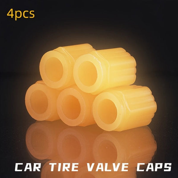 Planet Gates Orange 4pcs Luminous Valve Stem Caps, Universal Car Fluorescent Car Tire Valve Caps, Luminous Bicycle Tire Valve Stem Caps, Decorative Car Accessories