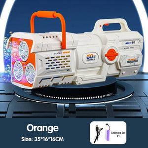 Planet Gates Orange 60 Holes Bubble Gun LED Light Electric Automatic Rocket Soap Bubble Machine Toys for Kids Outdoor Wedding Party Children's Gifts