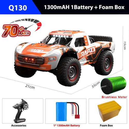 Planet Gates Orange-70km / Mexico Q130 1:14 70KM/H 4WD RC Car With Light Brushless Motor Remote Control Cars High Speed Drift Monster Truck Toys for Adults Kids