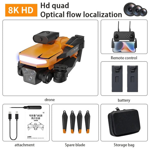 Planet Gates Orange-8K-Bag-2B Xiaomi P18 Drone 8K HD Triple Camera Professional Aerial Photography Optical Flow Positioning Obstacle Avoidance RC Quadcopter