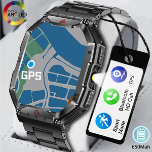 Planet Gates Orange camouflage Outdoor Sports Compass Smart Watch GPS Tracking 650Mah Battery 1ATM Waterproof Voice Assistant Bluetooth Call Smartｗatch for Men