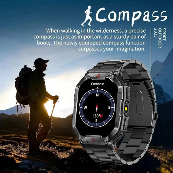 Planet Gates Orange camouflage Outdoor Sports Compass Smart Watch GPS Tracking 650Mah Battery 1ATM Waterproof Voice Assistant Bluetooth Call Smartｗatch for Men