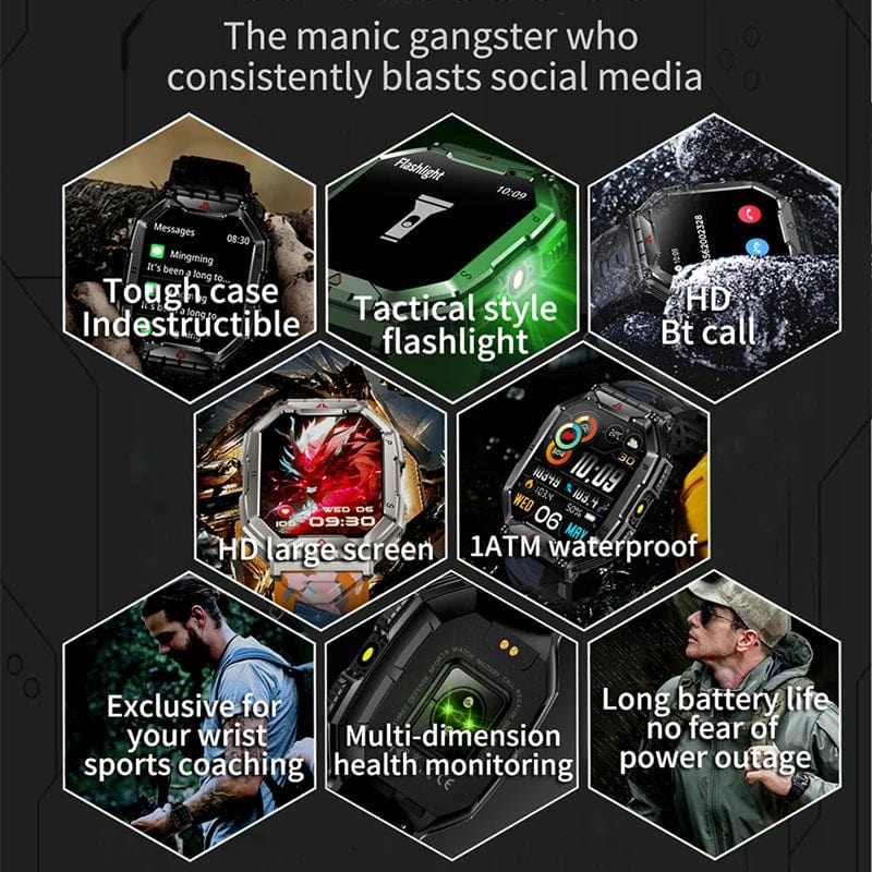 Planet Gates Orange camouflage Outdoor Sports Compass Smart Watch GPS Tracking 650Mah Battery 1ATM Waterproof Voice Assistant Bluetooth Call Smartｗatch for Men