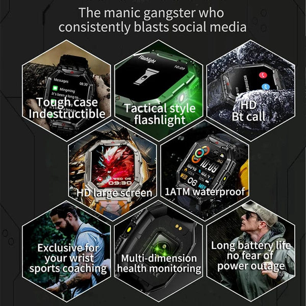 Planet Gates Orange camouflage Outdoor Sports Compass Smart Watch GPS Tracking 650Mah Battery 1ATM Waterproof Voice Assistant Bluetooth Call Smartｗatch for Men