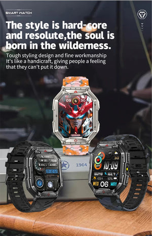 Planet Gates Orange camouflage Outdoor Sports Compass Smart Watch GPS Tracking 650Mah Battery 1ATM Waterproof Voice Assistant Bluetooth Call Smartｗatch for Men