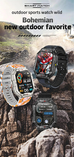 Planet Gates Orange camouflage Outdoor Sports Compass Smart Watch GPS Tracking 650Mah Battery 1ATM Waterproof Voice Assistant Bluetooth Call Smartｗatch for Men