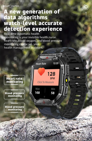 Planet Gates Orange camouflage Outdoor Sports Compass Smart Watch GPS Tracking 650Mah Battery 1ATM Waterproof Voice Assistant Bluetooth Call Smartｗatch for Men