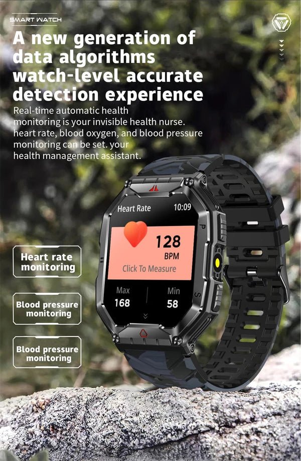 Planet Gates Orange camouflage Outdoor Sports Compass Smart Watch GPS Tracking 650Mah Battery 1ATM Waterproof Voice Assistant Bluetooth Call Smartｗatch for Men