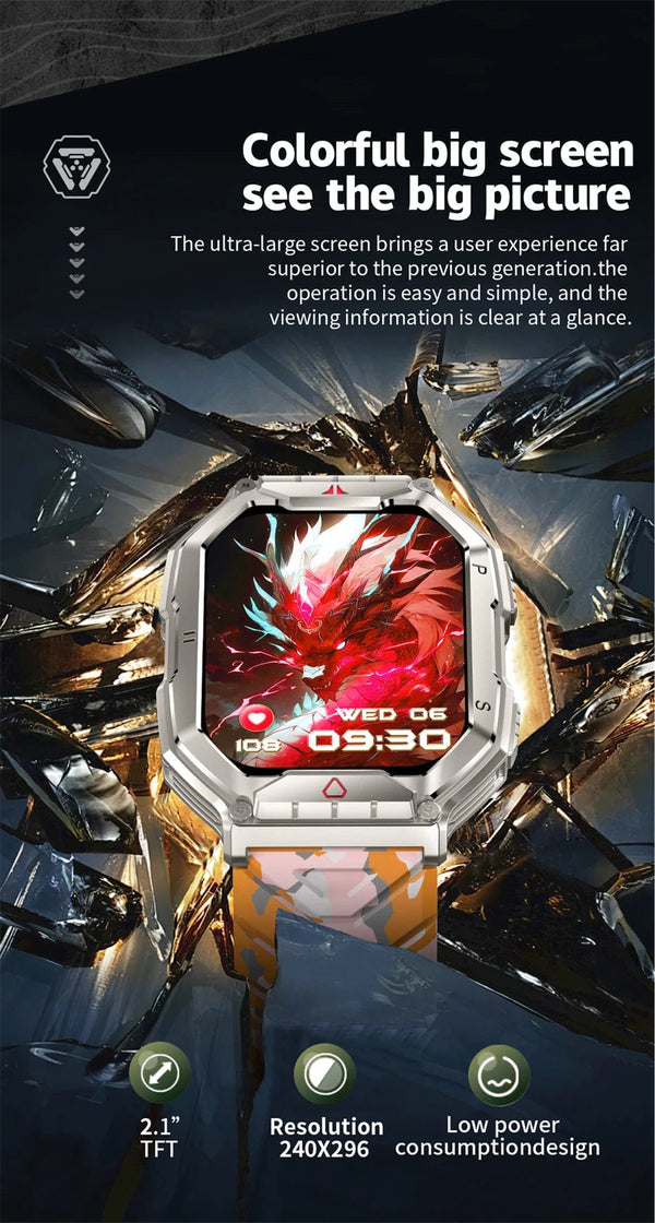 Planet Gates Orange camouflage Outdoor Sports Compass Smart Watch GPS Tracking 650Mah Battery 1ATM Waterproof Voice Assistant Bluetooth Call Smartｗatch for Men