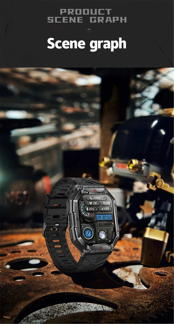 Planet Gates Orange camouflage Outdoor Sports Compass Smart Watch GPS Tracking 650Mah Battery 1ATM Waterproof Voice Assistant Bluetooth Call Smartｗatch for Men