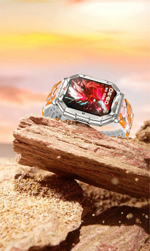 Planet Gates Orange camouflage Outdoor Sports Compass Smart Watch GPS Tracking 650Mah Battery 1ATM Waterproof Voice Assistant Bluetooth Call Smartｗatch for Men