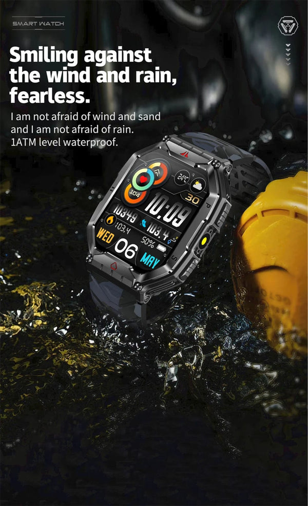 Planet Gates Orange camouflage Outdoor Sports Compass Smart Watch GPS Tracking 650Mah Battery 1ATM Waterproof Voice Assistant Bluetooth Call Smartｗatch for Men