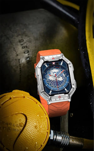 Planet Gates Orange camouflage Outdoor Sports Compass Smart Watch GPS Tracking 650Mah Battery 1ATM Waterproof Voice Assistant Bluetooth Call Smartｗatch for Men