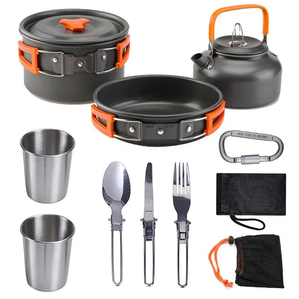 Planet Gates orange High Quality Aluminium Camping Pot Set Hiking Backpacking Cookware Outdoor Camping Cooking Cookware Set