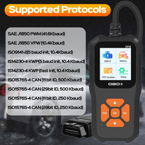 Planet Gates Orange OBD2 Car Scanner Diagnostic Scan Tool V318-2, Color ScreenVehicle Fault Code Reader, Auto Read Fault Code Check Engine Light For OBDII Protocol Cars