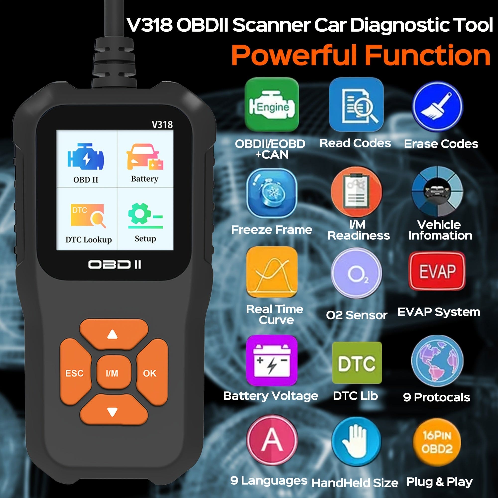 Two Color Screen OBD2 Car Scanner Diagnostic Scan Tool V318-2, Color ScreenVehicle Faul ...