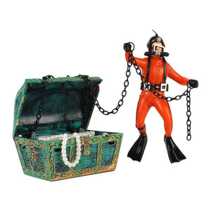 Planet Gates Orange Treasure Chest Fish Tank Decorations Treasure Hunter Aquarium Decoration Accessories Diver Action Figure Fish Tank Ornament
