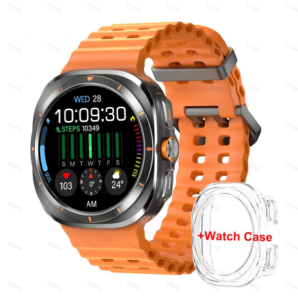 Planet Gates Orange Vwar Watch 7 Ultra 47mm Smart Watch IP68 Waterproof Bluetooth Call Compass Smartwatch for Men Women 1.43" AMOLED Screen SpO2
