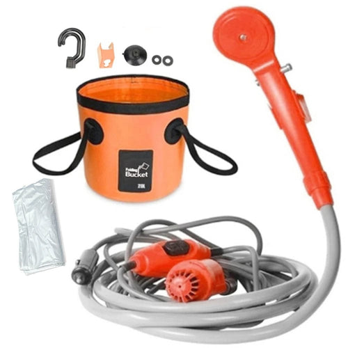 Planet Gates orange with bag Portable Camping Shower Hiking Travel 12V Car Cigarette Lighter Outdoor Bath Shower of Plant Watering Car Cleaning Pet Bath Pump