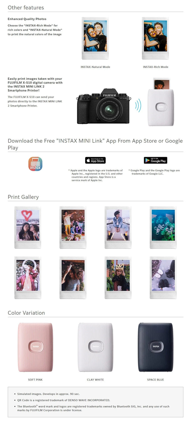 Planet Gates Original Fujifilm Instax Mini Link 2 Printer Instax Photo Camera Printers For Smart Phone App Film Machine New Fujifilm Camera