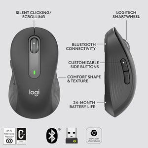 Planet Gates Original Logitech M650 Bluetooth Wireless Mouse Silent Clicks for PC/Mac/Multi-Device/Chromebook Office Laptop Sensor Technology