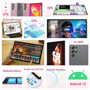 Planet Gates Original New Tablet Ultra Pad 2024 16G+1TB Android 13 Tablet PC 12 Inch Snapdragon 8 gen2 WIFI 5G tablets Learning entertainment