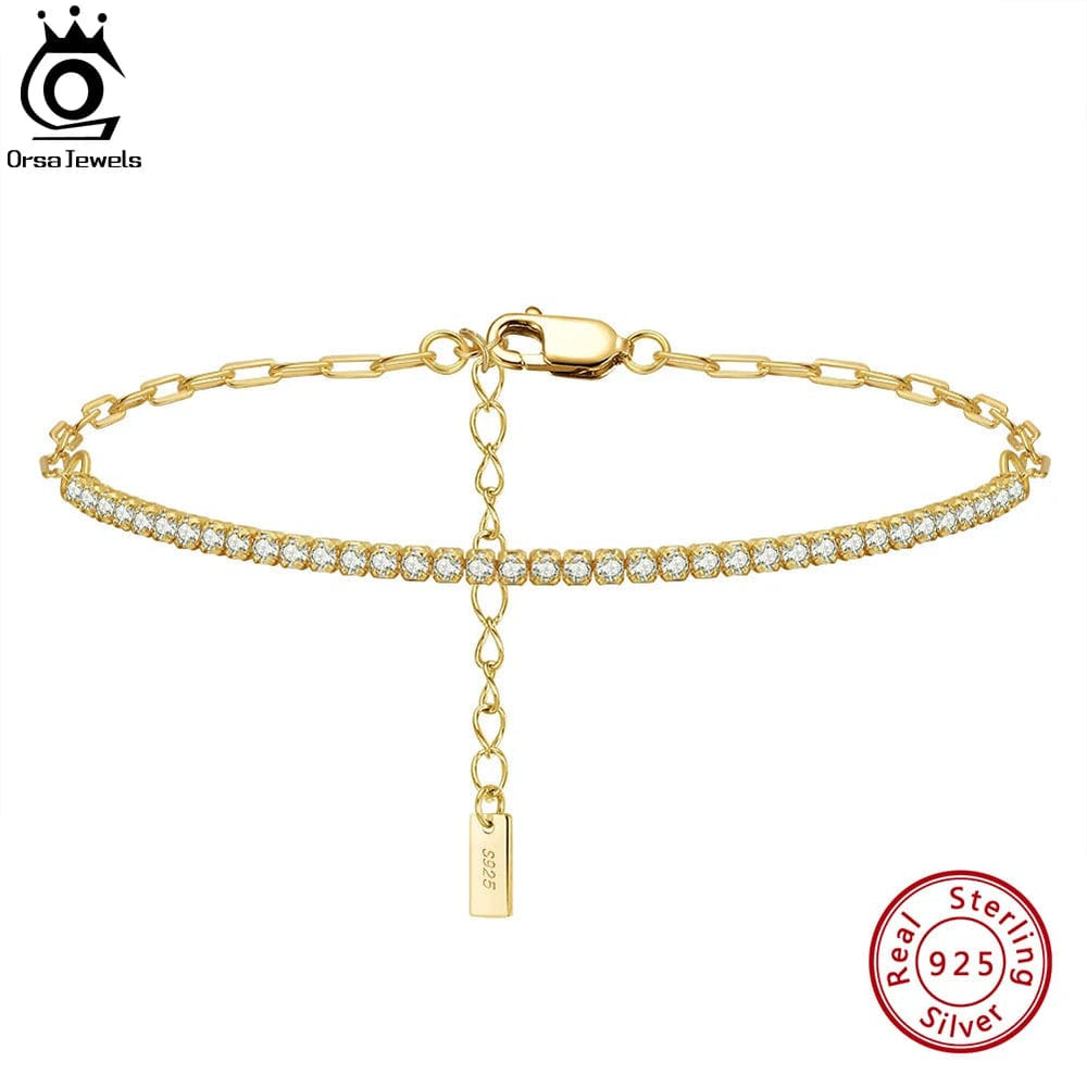Planet Gates ORSA JEWELS 14K Gold Plated Paperclip Chains Tennis Bracelet For Women 925 Sterling Silver Handmade Bracelets Jewelry SB141