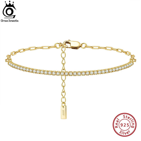 Planet Gates ORSA JEWELS 14K Gold Plated Paperclip Chains Tennis Bracelet For Women 925 Sterling Silver Handmade Bracelets Jewelry SB141