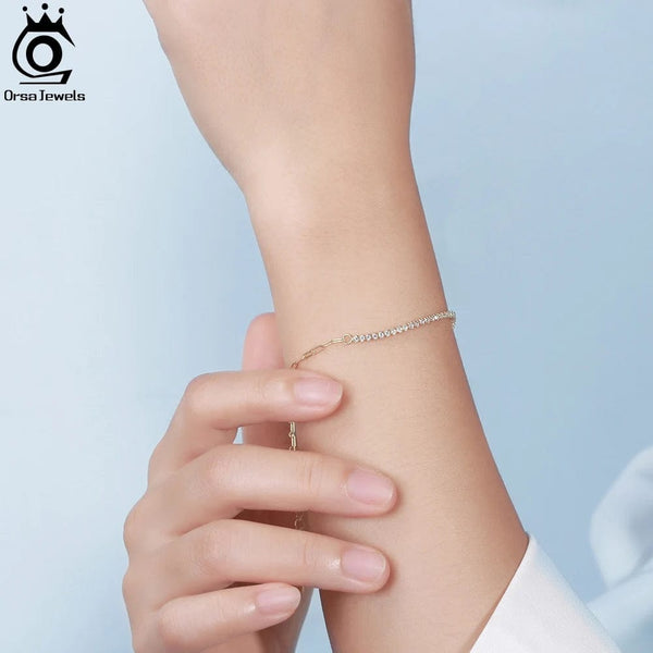 Planet Gates ORSA JEWELS 14K Gold Plated Paperclip Chains Tennis Bracelet For Women 925 Sterling Silver Handmade Bracelets Jewelry SB141